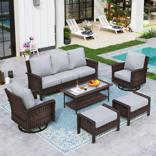 Sophia & William 6 Pieces Wicker Patio Conversation Set 7-Seat Outdoor Furniture Set with Swivel Chairs, Grey