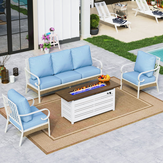 Sophia&William 5-Seat Patio Conversation Set Outdoor Furniture Sofa Set with 56" Fire Pit Table, Blue