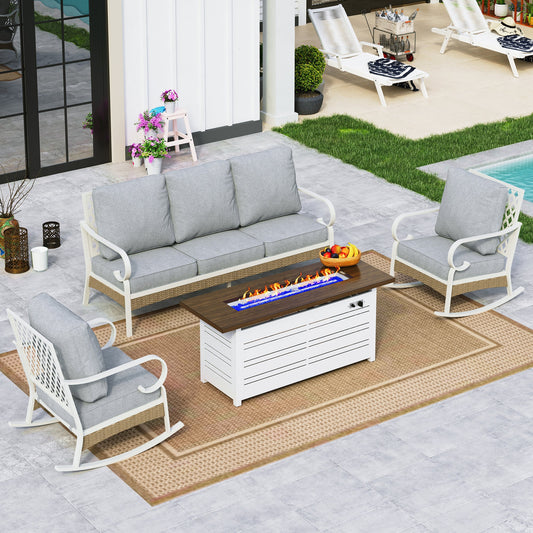 Sophia&William 5-Seat Patio Conversation Set Outdoor Furniture Sofa Set with 56" Fire Pit Table, Light Gray