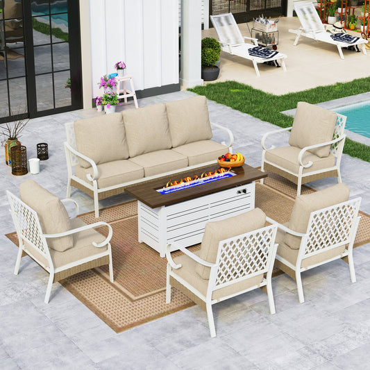 Sophia&William 7-Seat Patio Conversation Set Outdoor Furniture Sofa Set with 56" Fire Pit Table, Beige