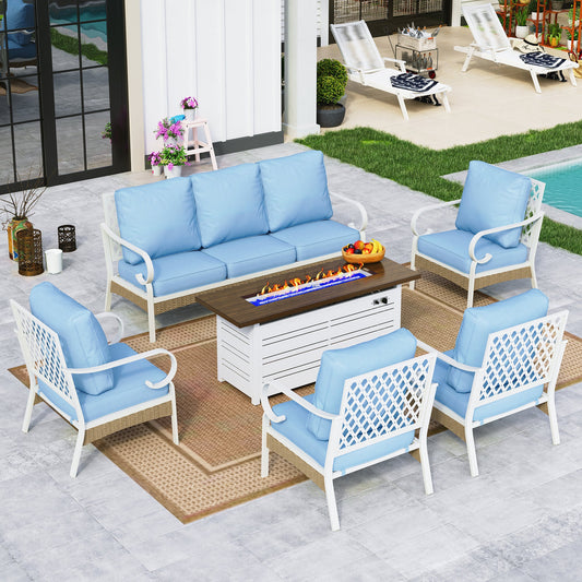 Sophia&William 7-Seat Patio Conversation Set Outdoor Furniture Sofa Set with 56" Fire Pit Table, Blue