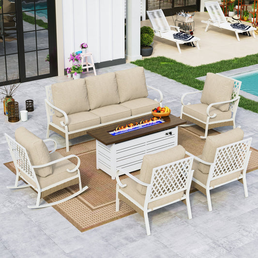 Sophia&William 7-Seat Patio Conversation Set Outdoor Furniture Sofa Set with 56" Fire Pit Table, Beige