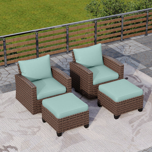 Sophia & William 4 Pieces Outdoor Patio Furniture Set Wicker Swivel Chairs Ottomans Conversation Set, Blue