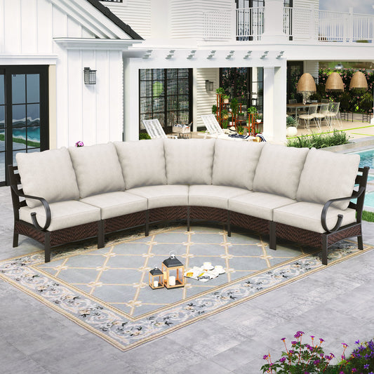 Sophia & William 6 Seat Patio Outdoor Furniture Set Half-Moon Sectional Sofa Metal Conversation Set