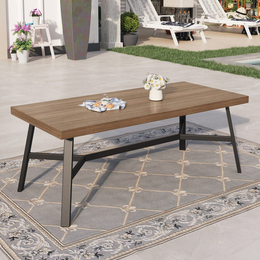 Sophia & William Rectangular Metal Outdoor Patio Furniture Coffee Table, Wood Grain Finish