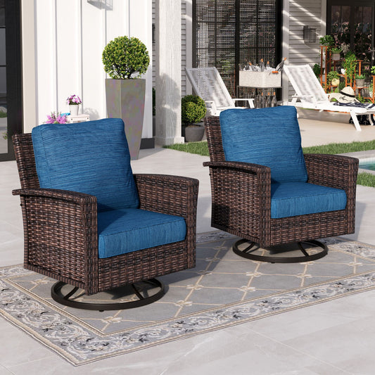 Sophia & William Outdoor Patio Wicker Swivel Glider Chairs Set of 2 with 5.5" Thick Cushions, Pacific Blue