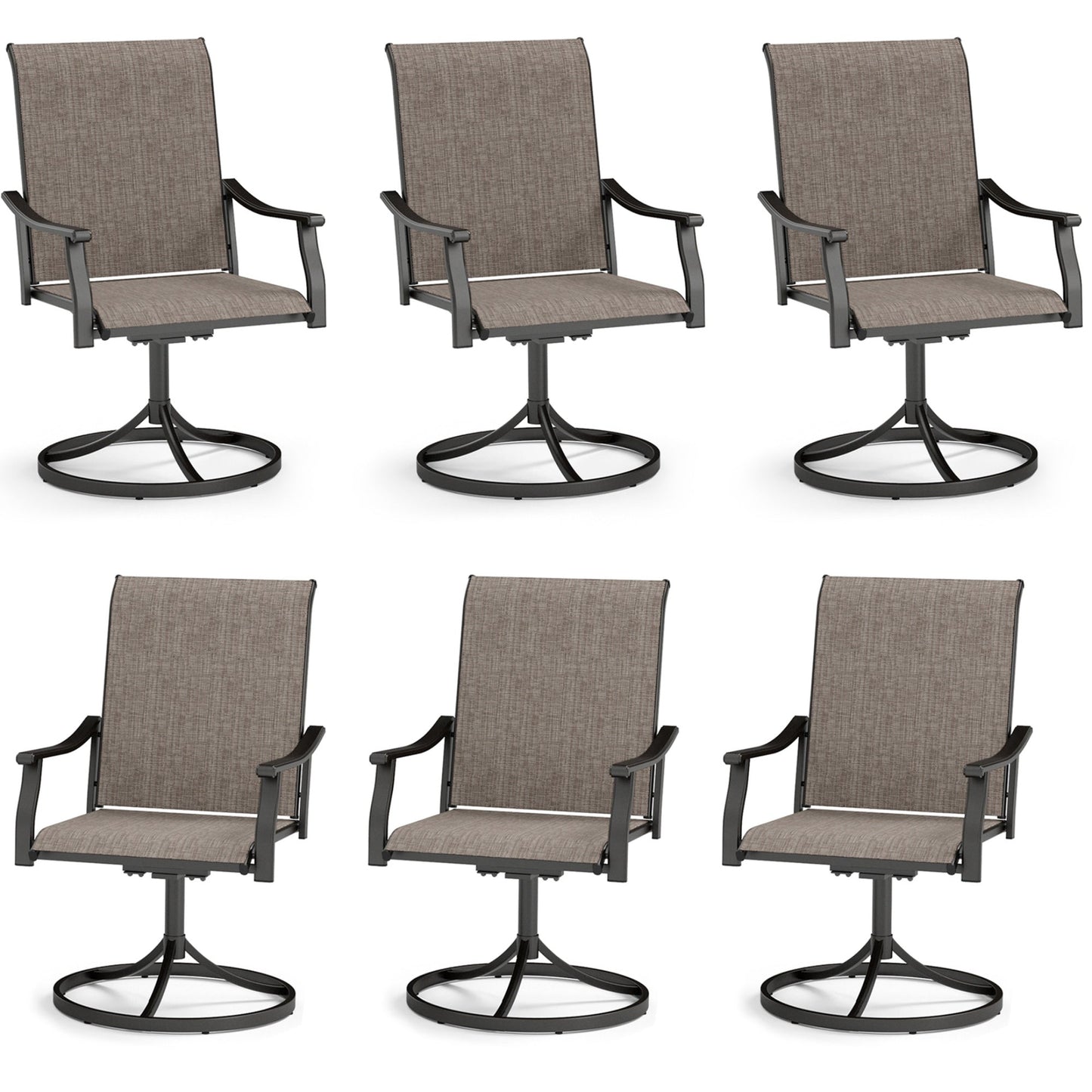 Sophia & William 6 Pieces Outdoor Patio Swivel Dining Chairs with Textilene Fabric & Steel Frame, Grayish-brown