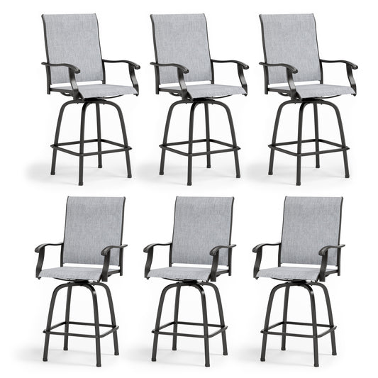 Sophia & William Outdoor Patio Metal Swivel Bar Stools Textilene Height Chairs Furniture Set of 6, Gray