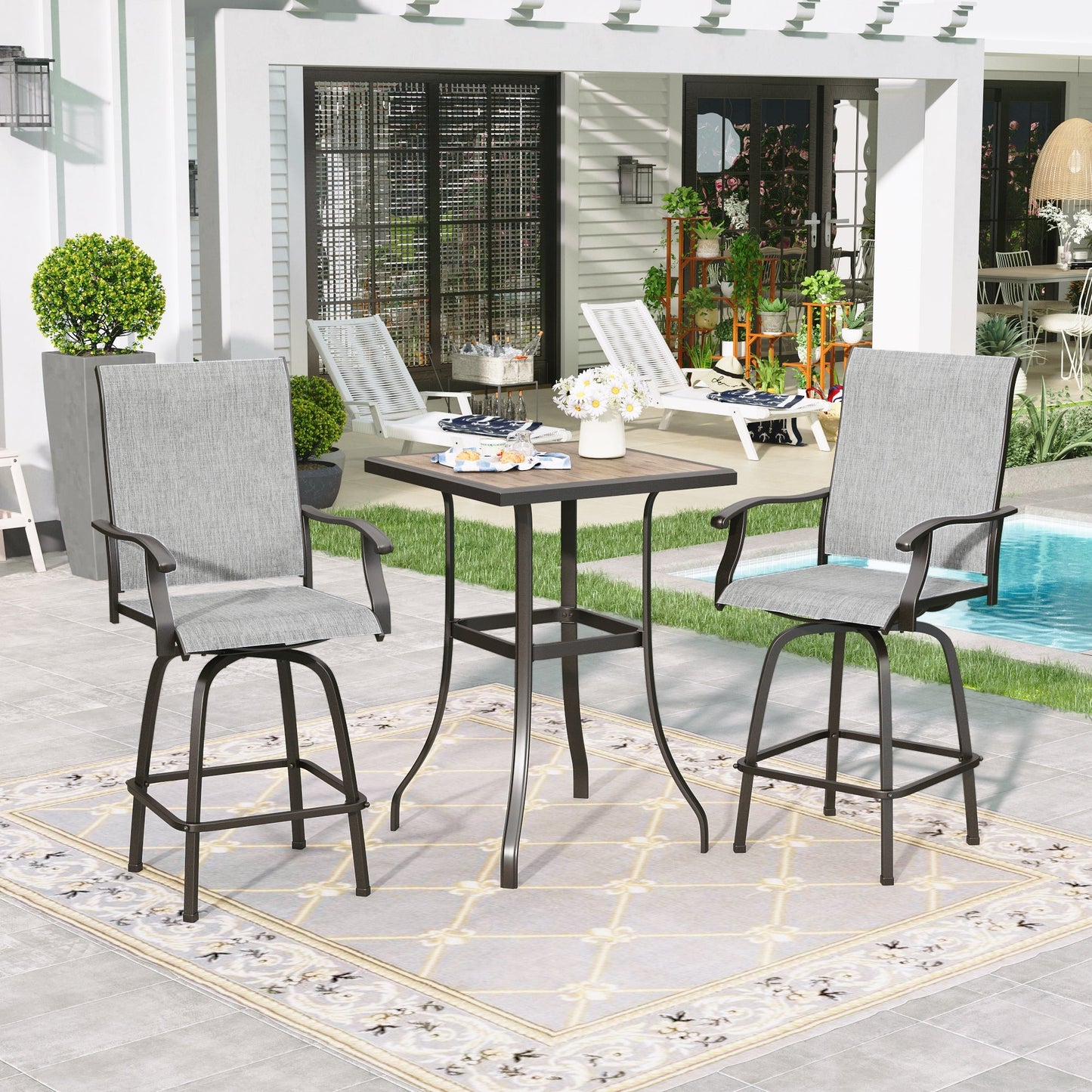 Sophia & William Patio Bar Set Outdoor Textilene Chairs & Height Table Furniture Bistro Set, Gray