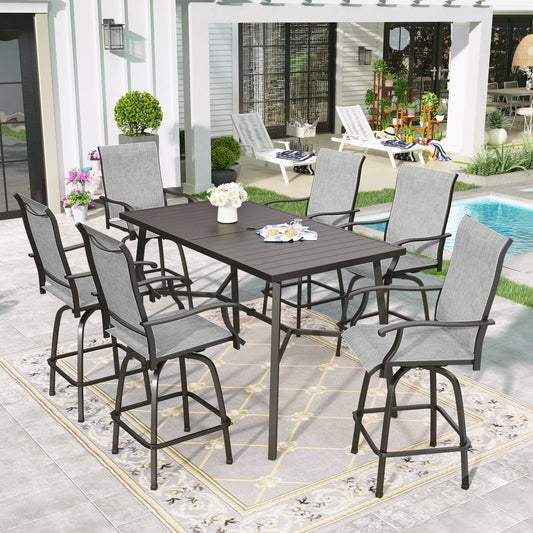 Sophia & William 7Pcs Patio Bar Set Outdoor Textilene Chairs & Height Table Furniture Bistro Set, Gray