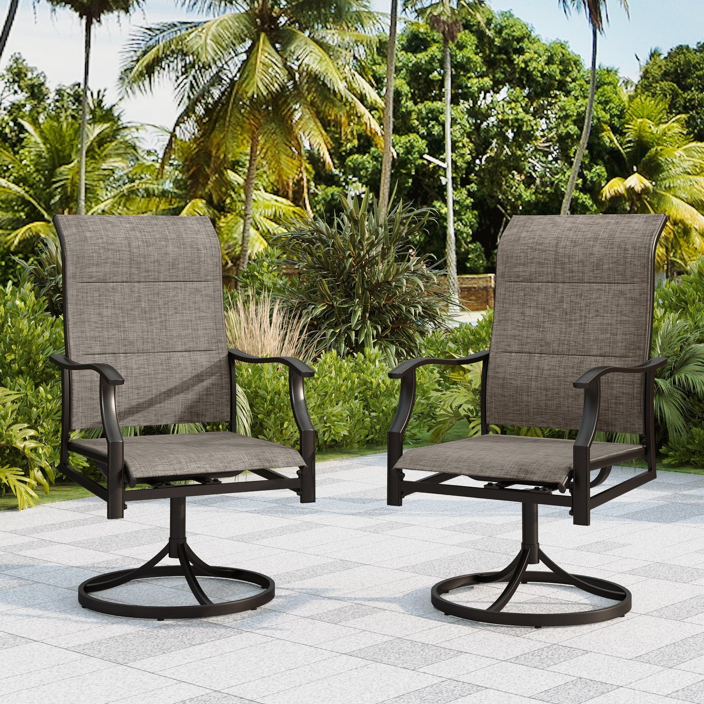 Sophia & William Outdoor Patio Dining Swivel Padded Textilene Chairs Set of 2, Ash Brown