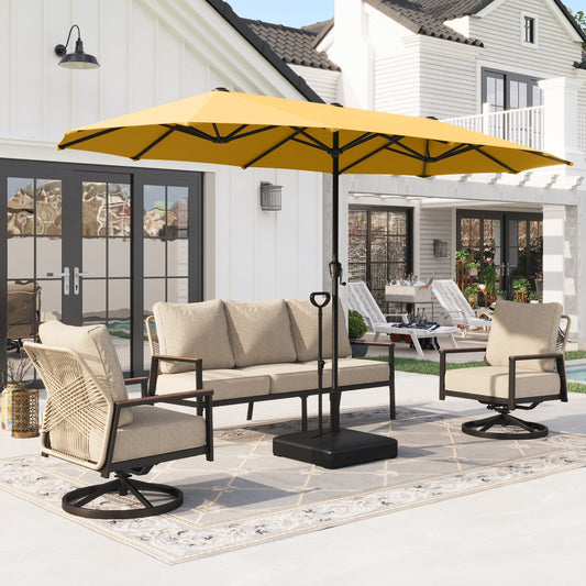 Alpha Joy 13ft Rectangle Double-Sided Extra Large Outdoor Patio Market Umbrella with 23.6'' Square Base, Gold Yellow