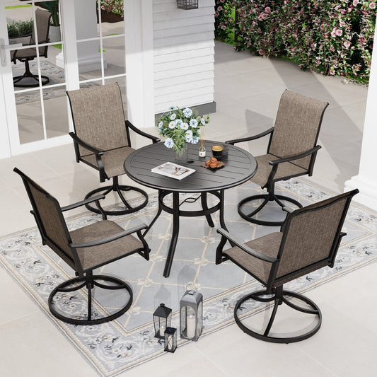 Sophia & William 5 Pieces Outdoor Patio Dining Set with Swivel Textilene Chairs & 38'' Round Metal Table for 4