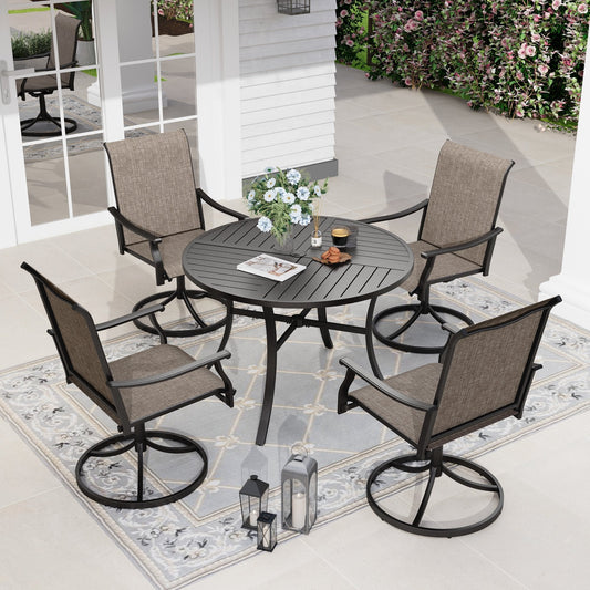 Sophia & William 5 Pieces Outdoor Patio Dining Set Swivel Textilene Chairs & 42'' Round Metal Table Set for 4