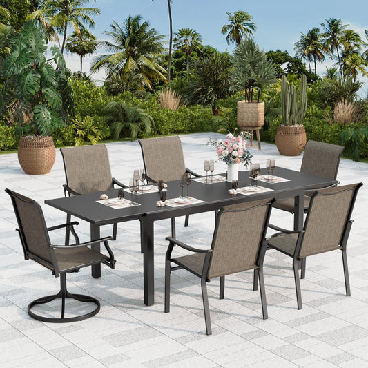 Sophia & William 7 Pieces Outdoor Metal Patio Dining Set Fixed & Swivel Textilene Chairs and 99.25'' Extendable Table Set for 6