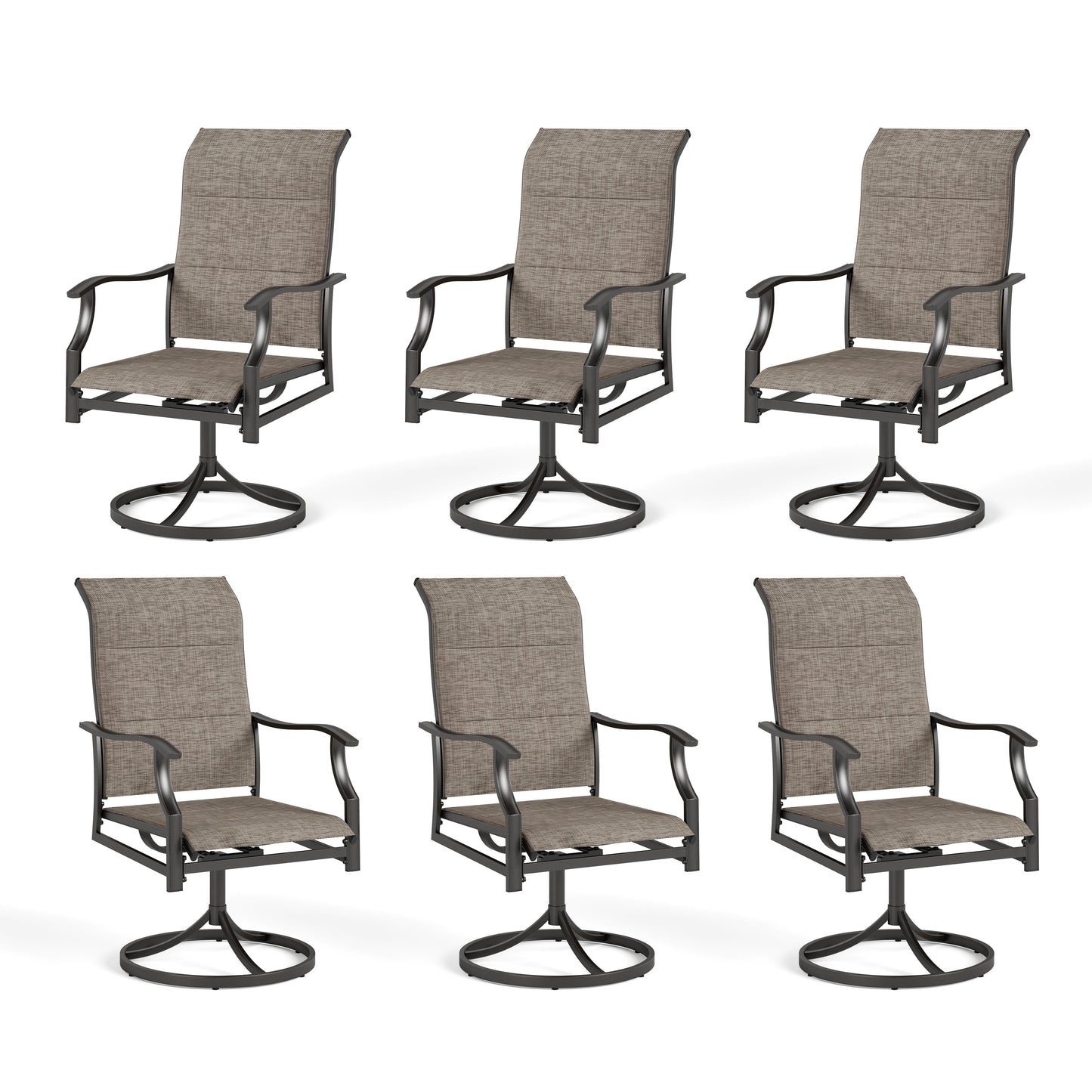 Sophia & William 6Pcs Outdoor Patio Dining Swivel Padded Textilene Chairs, Ash Brown