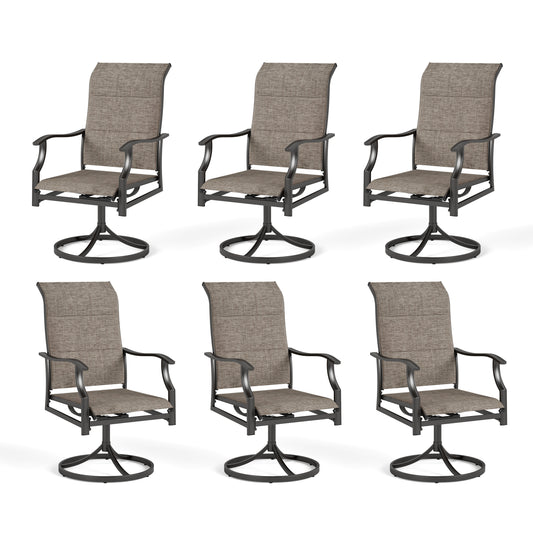 Sophia & William 6Pcs Outdoor Patio Dining Swivel Padded Textilene Chairs, Ash Brown