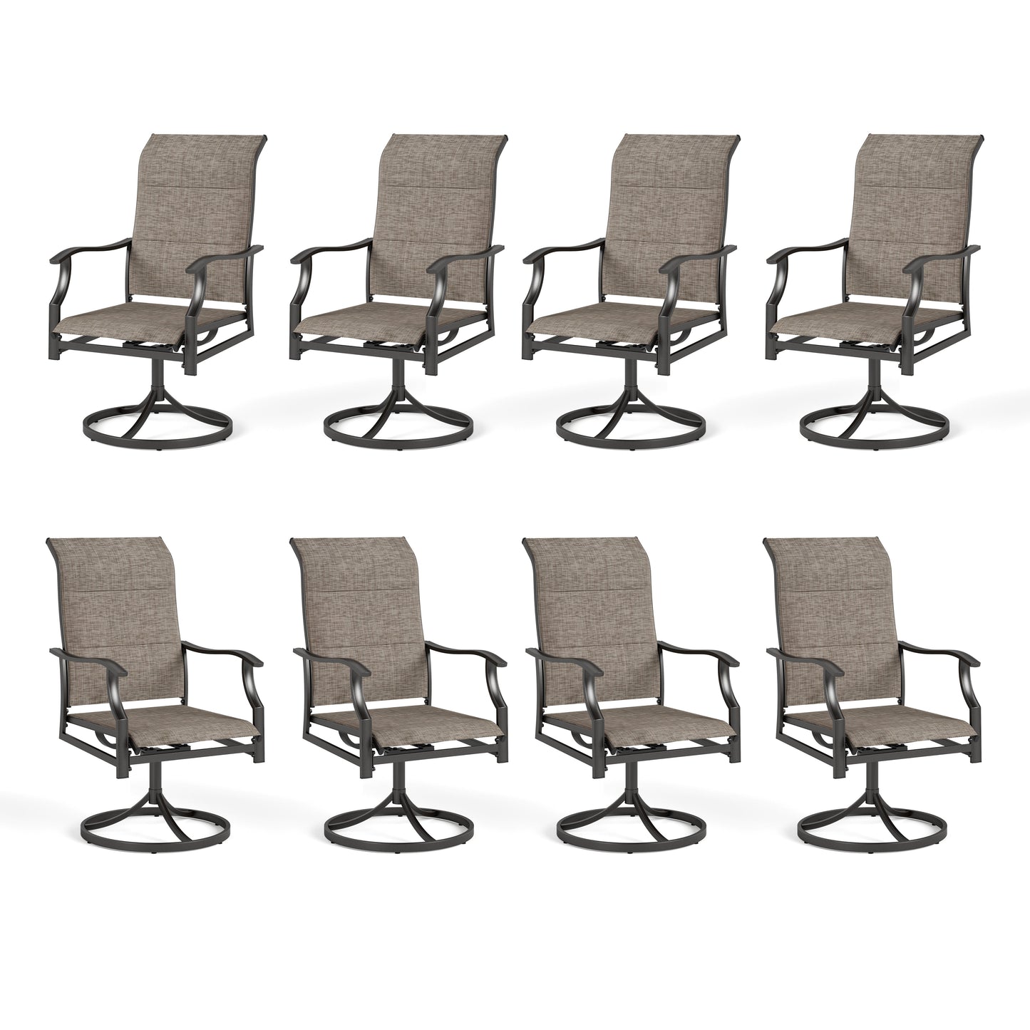 Sophia & William 8Pcs Outdoor Patio Dining Swivel Padded Textilene Chairs, Ash Brown