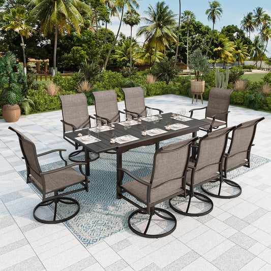 Sophia & William 9 Pieces Outdoor Patio Dining Set High Back Txetilene Chairs and Expandable Table Set