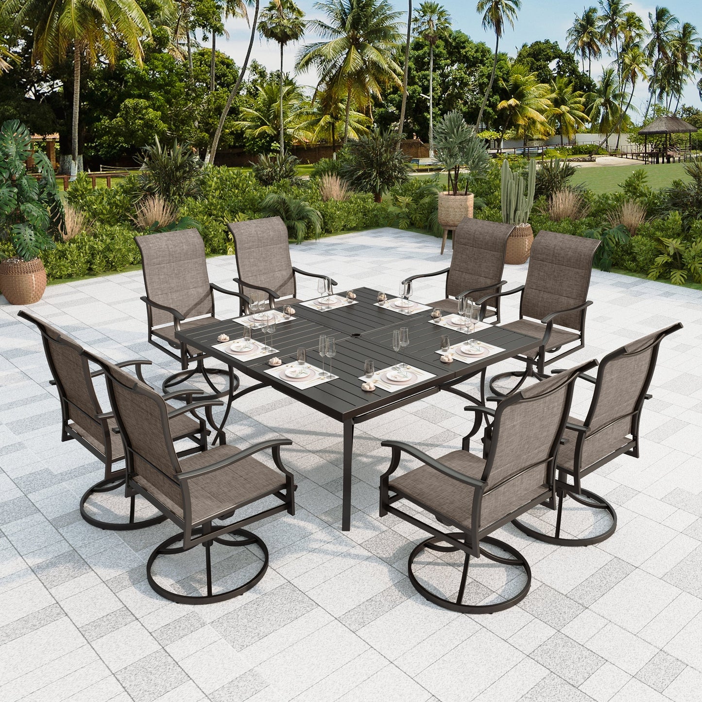 Sophia & William 9 Piece Outdoor Metal Patio Dining Set Square Table and Padded Chairs Set