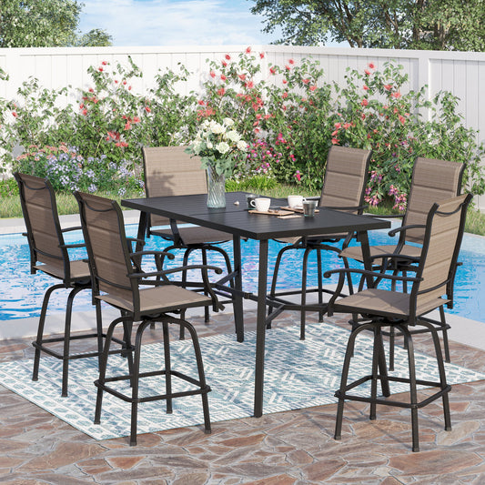 Sophia & William 7 Piece Patio Bar Set outdoor Padded Textilene Swivel Stool Furniture Set and Table