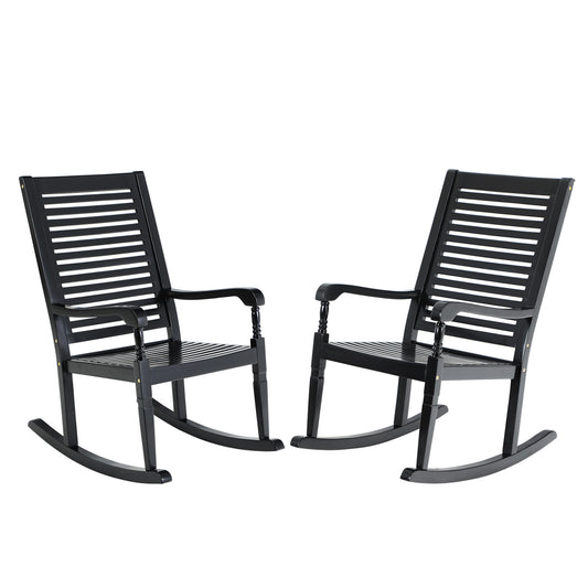 Sophia & William Outdoor Acacia Wood Nantucket Porch Rocking Chair - Set of 2 - Black