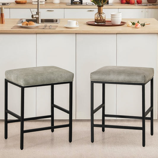 S&W 24" Counter Height Bar Stools with Footrest-Set of 2-Gray