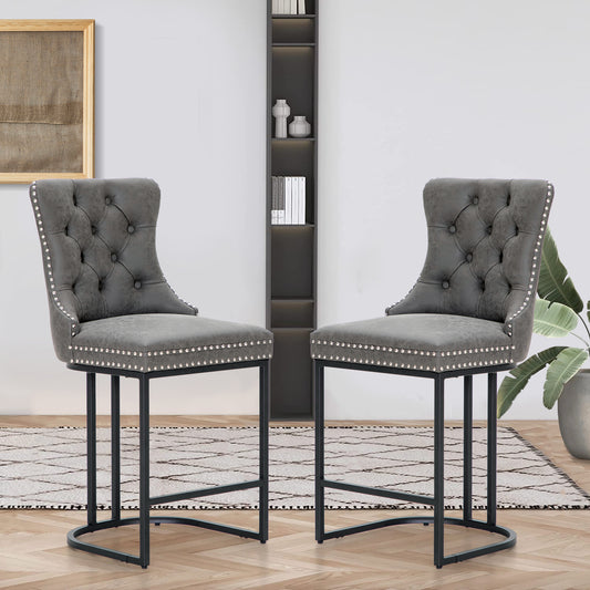 Sophia & William 26" Faux Leather Counter Height Bar Stool with Backrest-Set of 2-Gray