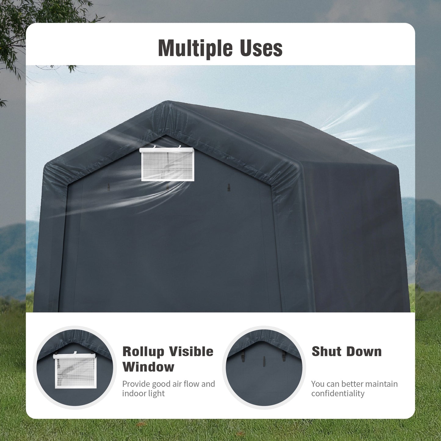 Alpha Joy 10 x 15 x 8.7 ft Portable Storage Shed Outdoor Heavy Duty Carport with Roll-up Ventilated Windows for Patio Furniture