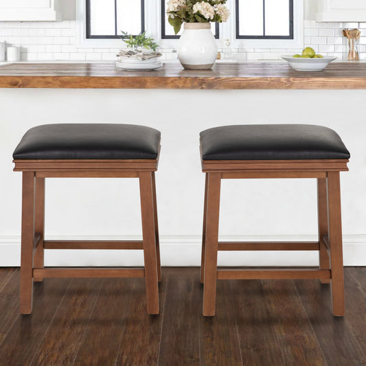 Sophia & William 24" PU Leather Counter Height Bar Stool with Wood Leg-Set of 2-Black