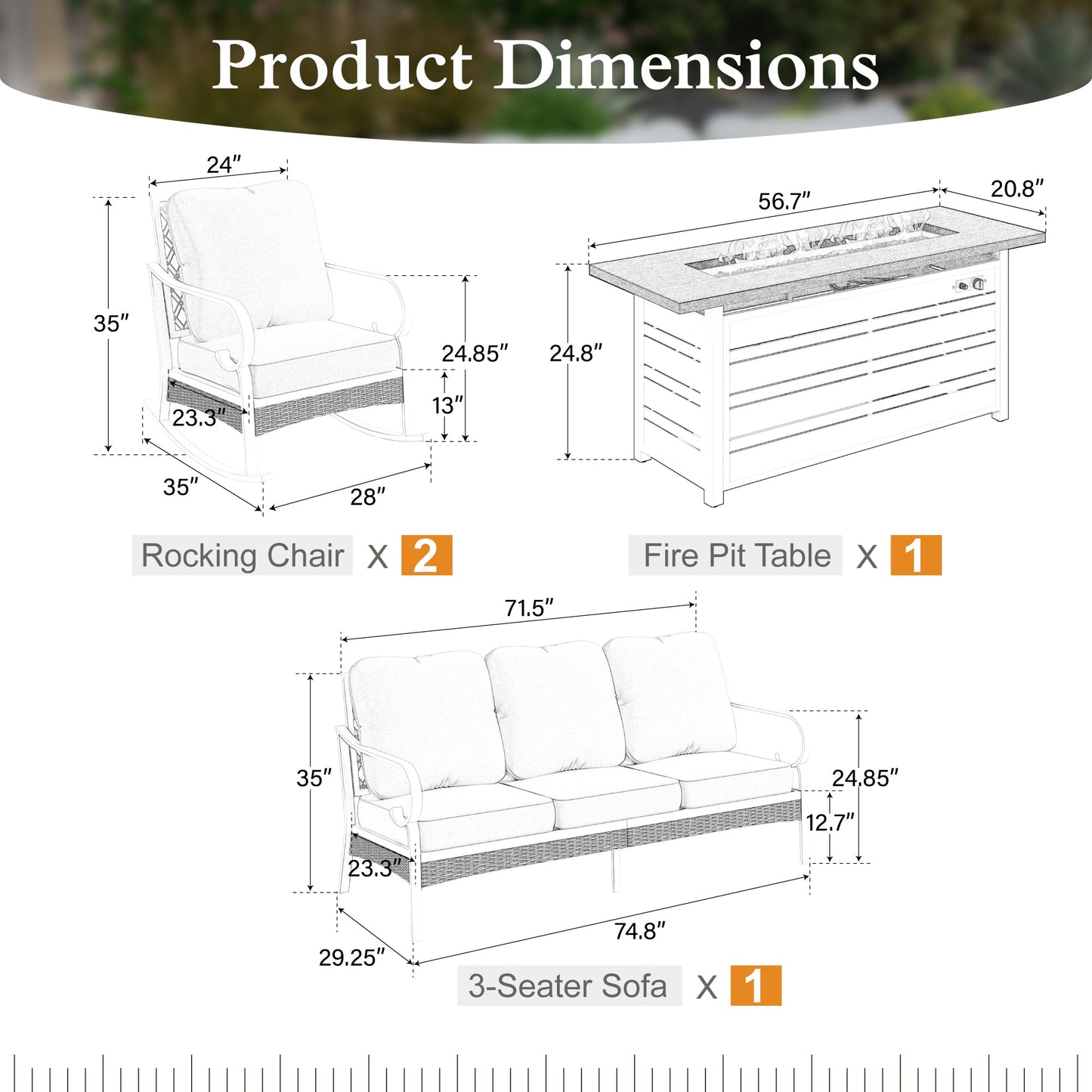 Sophia&William 5-Seat Patio Conversation Set Outdoor Furniture Sofa Set with 56" Fire Pit Table, Light Gray