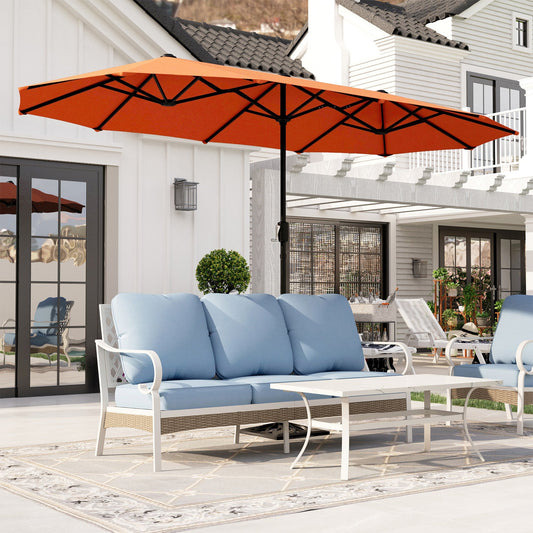 Alpha Joy 13x6.5ft Double-Sided Extra Large Outdoor Patio Market Rectangle Umbrella with Crank Handle, Red