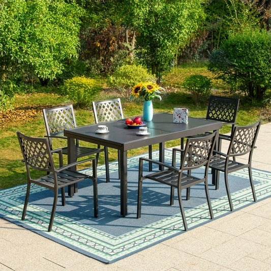 Sophia & William 7 Pieces Metal Outdoor Patio Dining Set with Extendable Table - Black