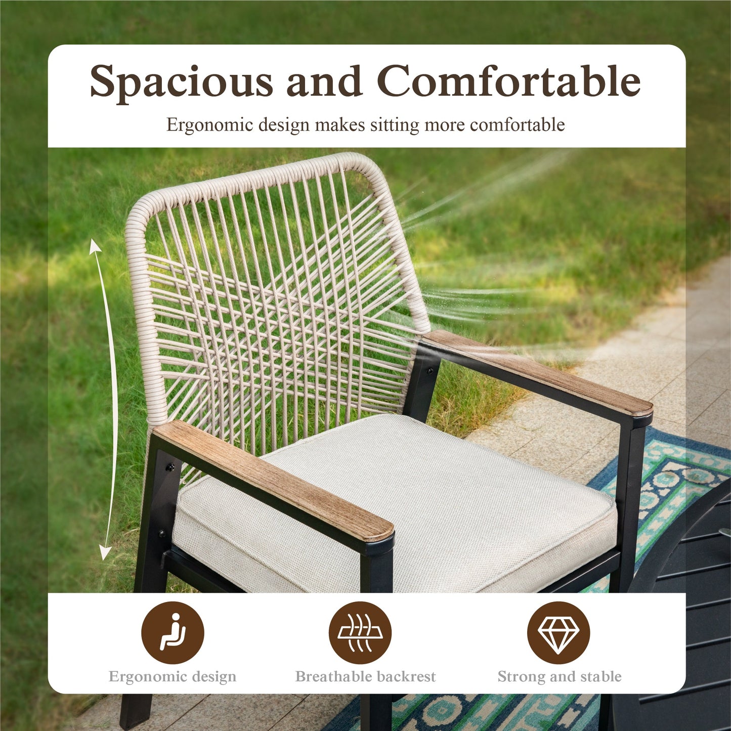 Sophia & William 4Pcs Outdoor Patio Rattan Dining Chairs with Metal Frame, Beige Cushion