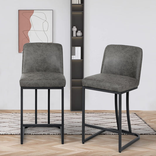 Sophia & William 24" PU Leather Counter Height Bar Stool with Backrest-Set of 2-Gray