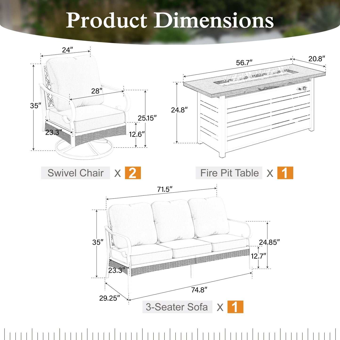 Sophia&William 5-Seat Patio Conversation Set Outdoor Furniture Sofa Set with 56" Fire Pit Table, Light Gray