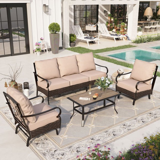 Sophia & William 4 Piece Metal Patio Conversation Sofa Set 5-Seat Outdoor Sectionals