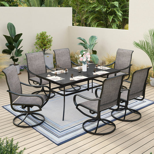 7 Piece Outdoor Patio Dining Set Table and Highback Textilene Swivel Chairs