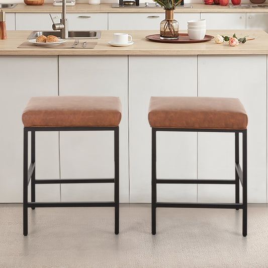 S&W 24" Counter Height Bar Stools with Footrest-Set of 2-Brown