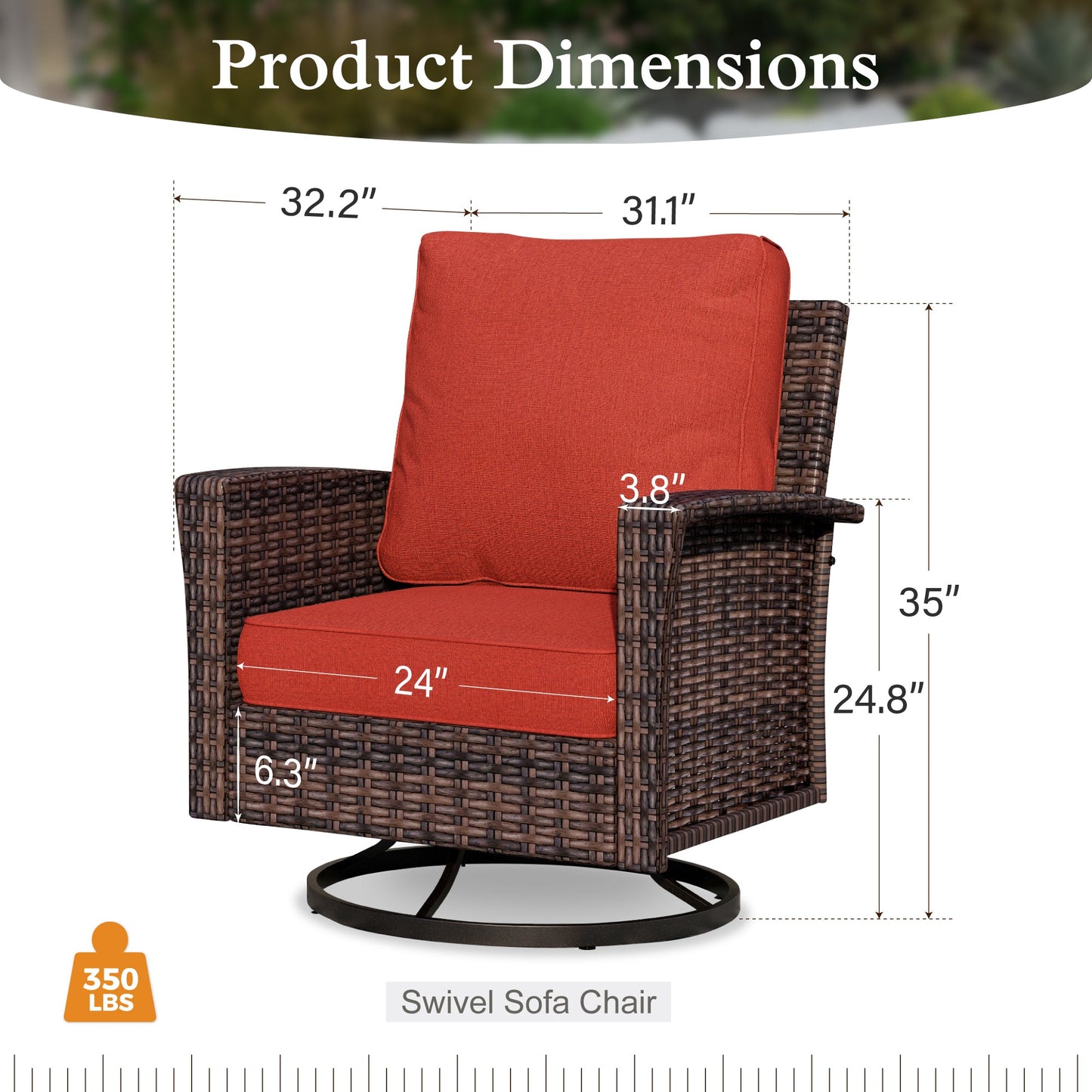 Sophia & William Outdoor Patio Wicker Swivel Glider Chairs Set of 2 with 5.5" Thick Cushions, Red