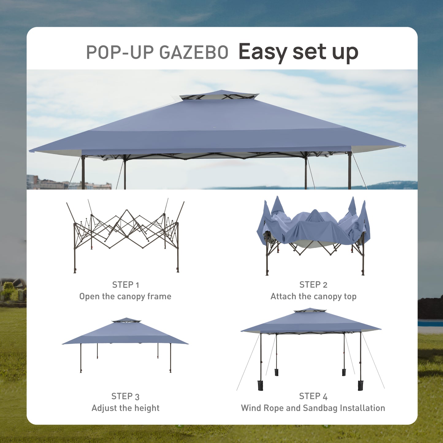 Alpha Joy 13x13ft Outdoor Gazebo Instant Pop Up Canopy Double Roof Folding Canopy with 3 Adjustable Height