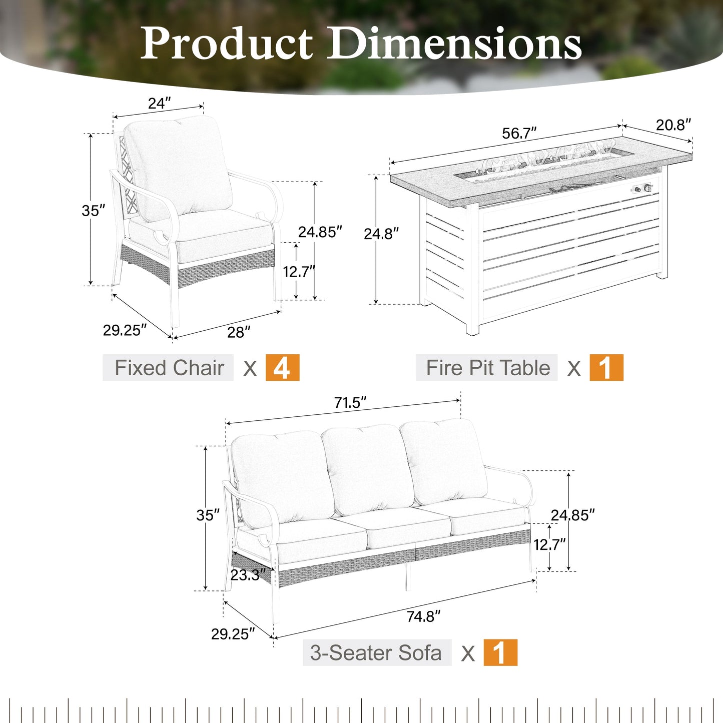 Sophia&William 7-Seat Patio Conversation Set Outdoor Furniture Sofa Set with 56" Fire Pit Table, Beige