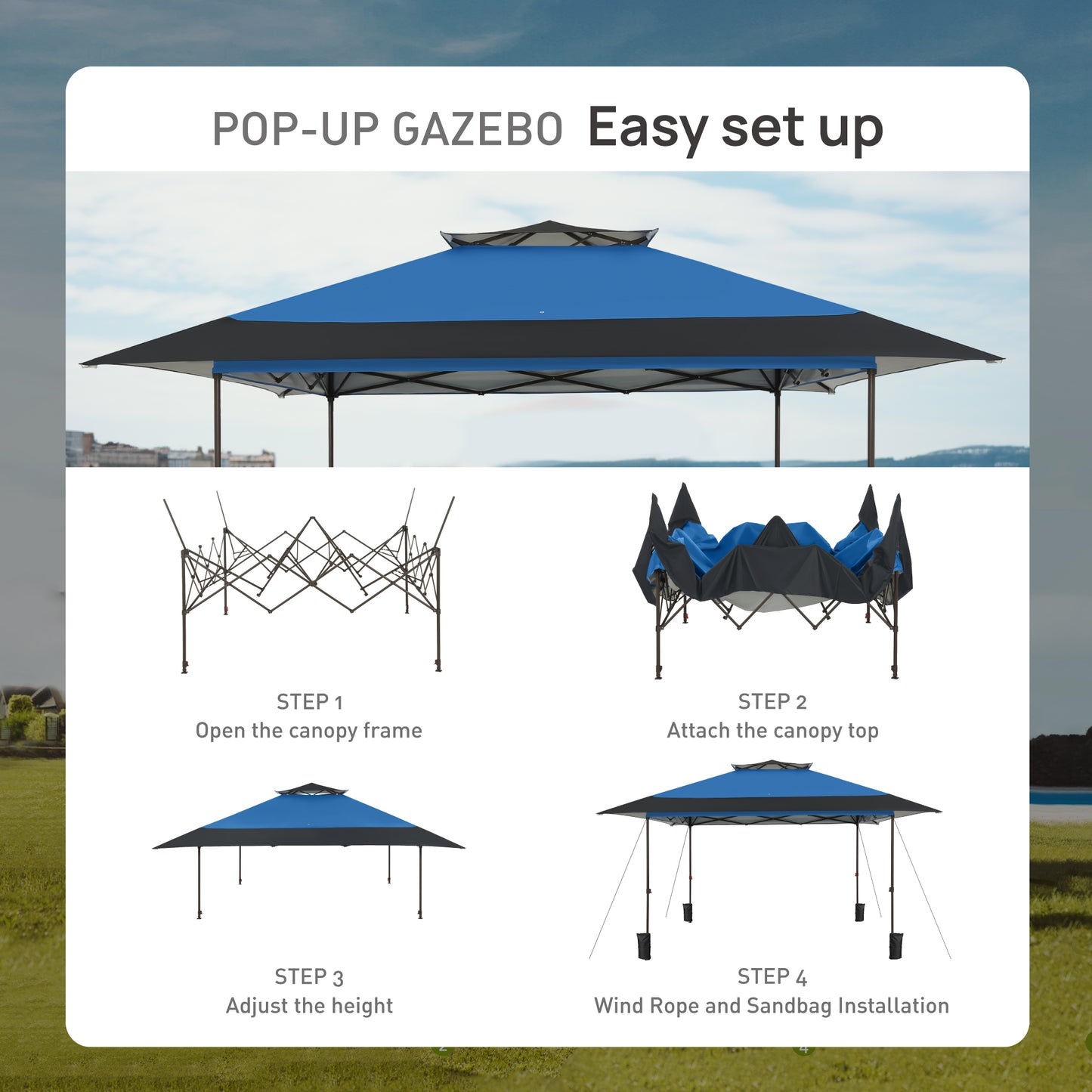 Alpha Joy 13x13ft Outdoor Gazebo Instant Pop Up Canopy Double Roof Folding Canopy with 3 Adjustable Height