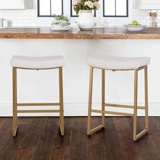 Sophia & William 25" Counter Height Bar Stools Saddle Bar Stools-Set of 2-White