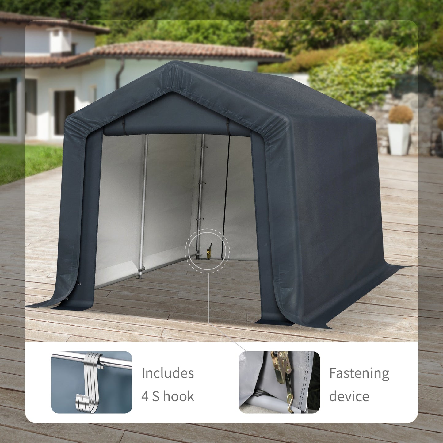 Alpha Joy 8 x 12 x 7.3 ft Portable Storage Shed Outdoor Heavy Duty Carport with Roll-up Ventilated Windows for Patio Furniture