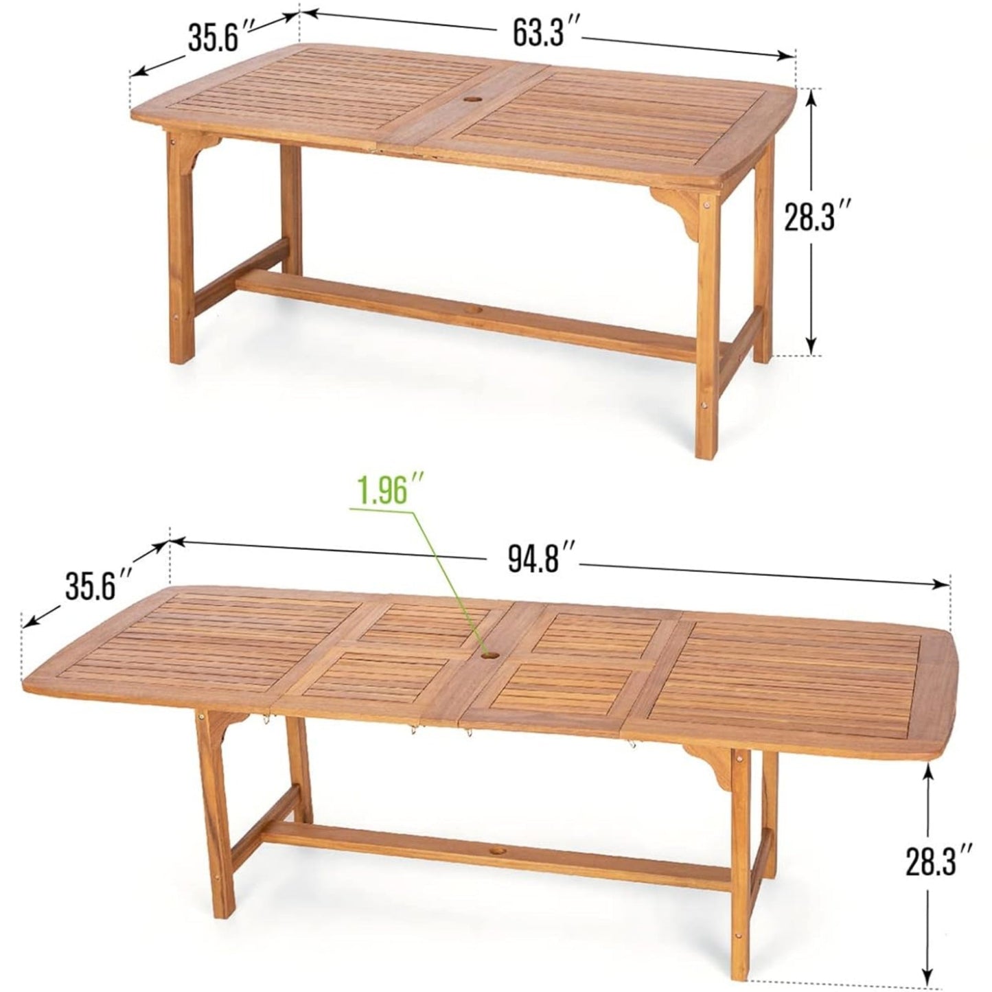 Sophia & William Acacia Wood Expandable Patio Dining Table for 6-8 person - Teak