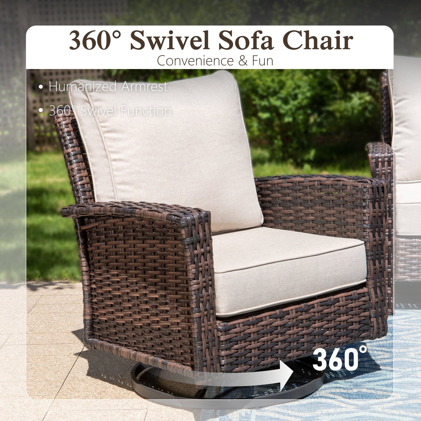 Sophia & William Outdoor Patio Wicker Swivel Glider Chairs Set of 2 with 5.5" Thick Cushions, Beige