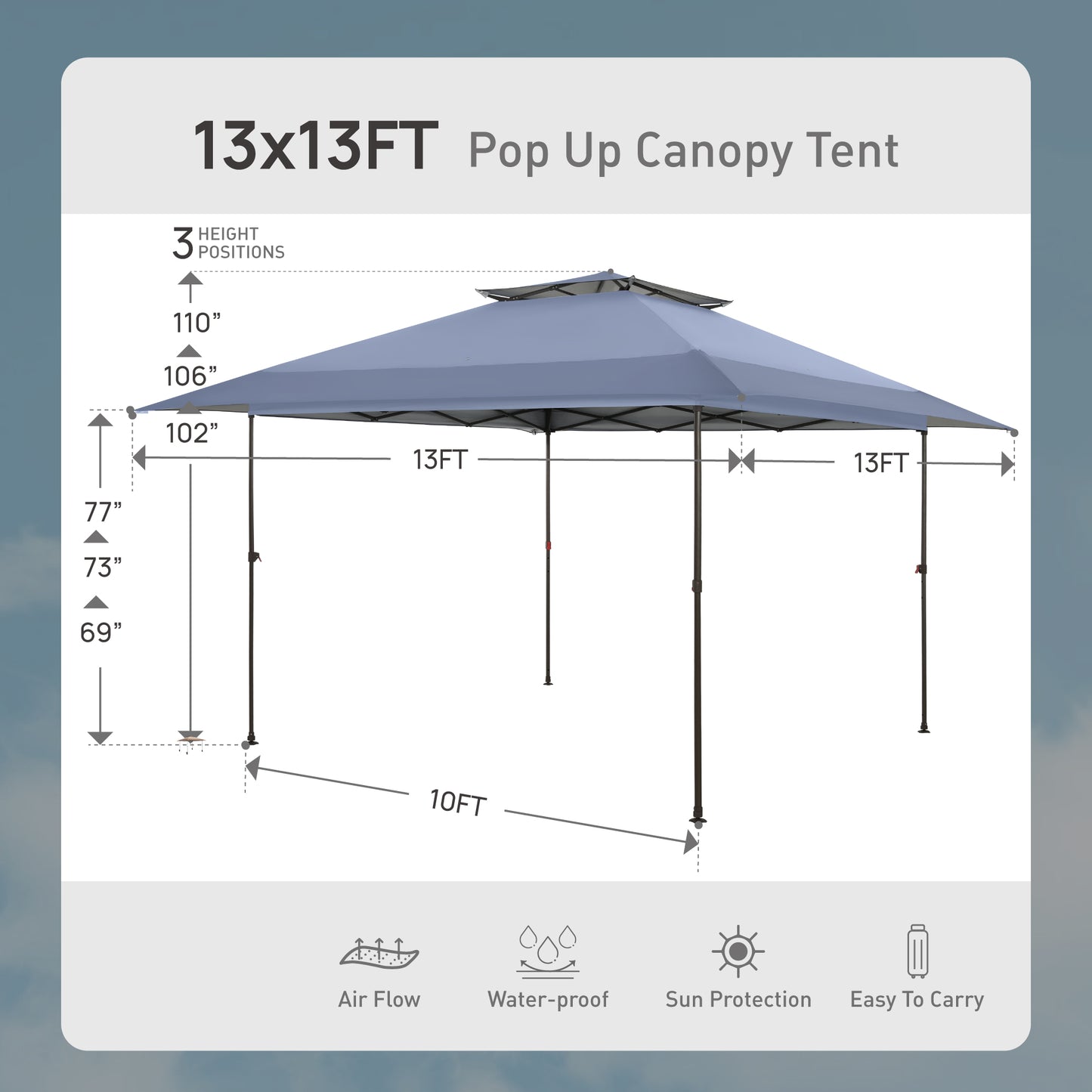 Alpha Joy 13x13ft Outdoor Gazebo Instant Pop Up Canopy Double Roof Folding Canopy with 3 Adjustable Height