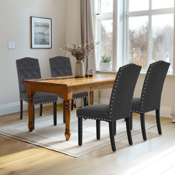 Upholstered Tall Backrest Dining Room Chairs, Black