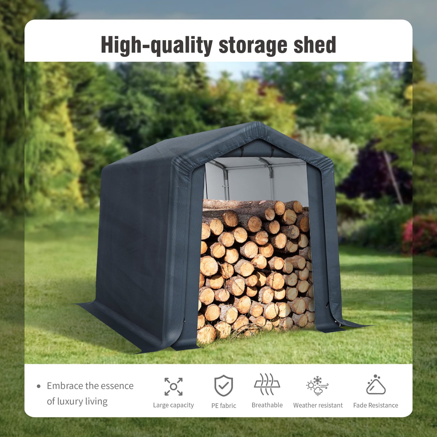 Alpha Joy 6 x 10 x 7 ft Portable Storage Shed Outdoor Heavy Duty Carport with Roll-up Ventilated Windows for Patio Furniture